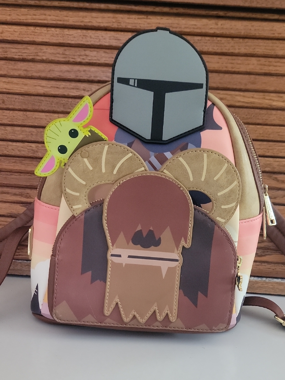 Loungefly Brown Star Wars Character Mini Backpack Disney Parks Yoda - Picture 1 of 12
